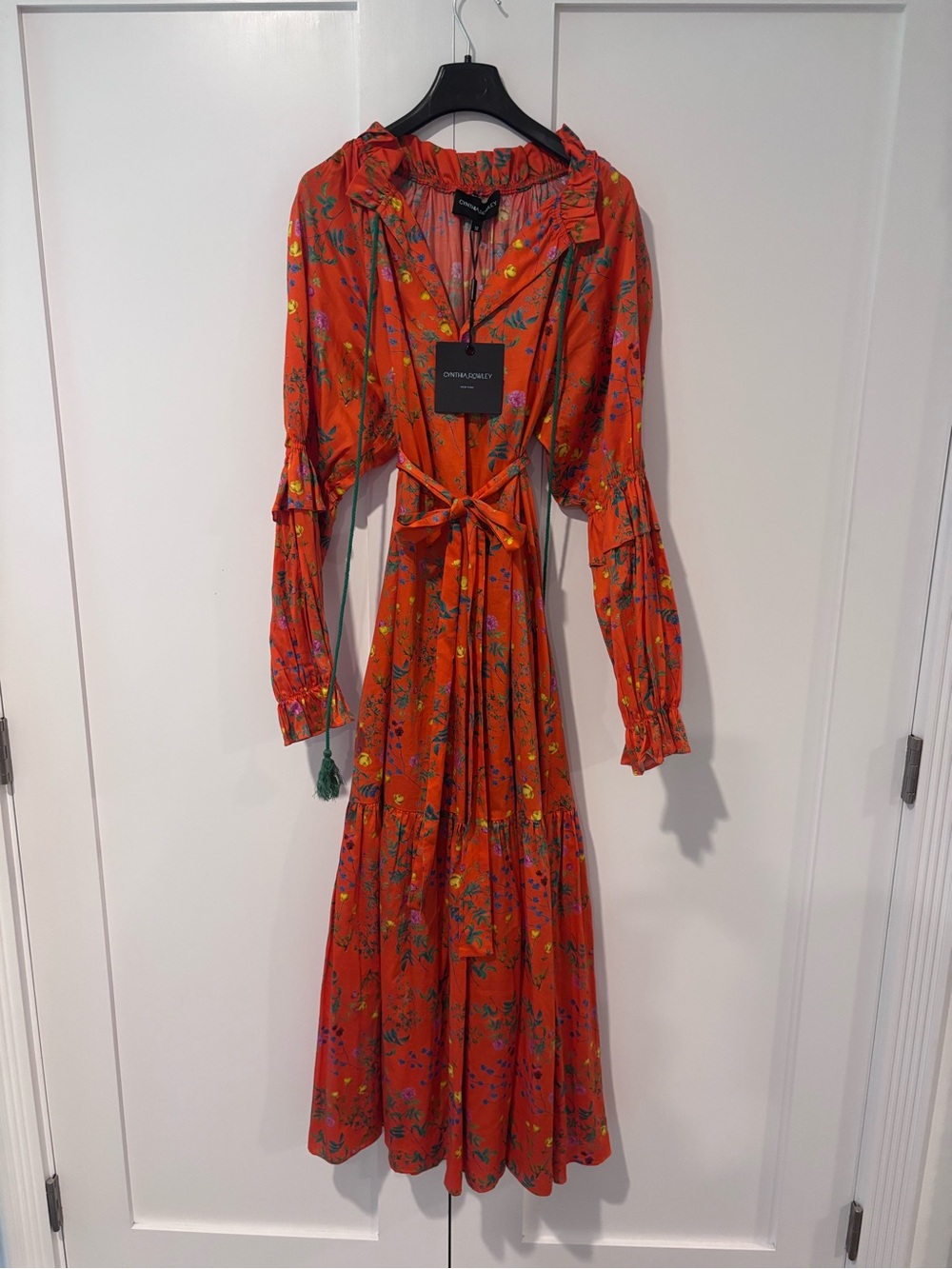 Cynthia Rowley Orange Floral Long-Sleeve Cotton Maxi Dress